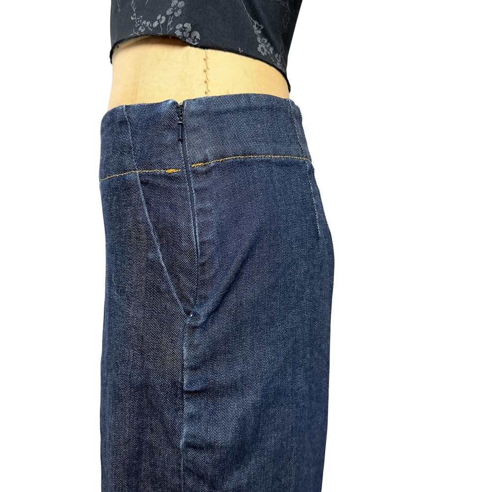 90s Ann Taylor Dark Wash Denim Pencil Skirt Knee Length Contoured Silhouette 2 S - Picture 4 of 12